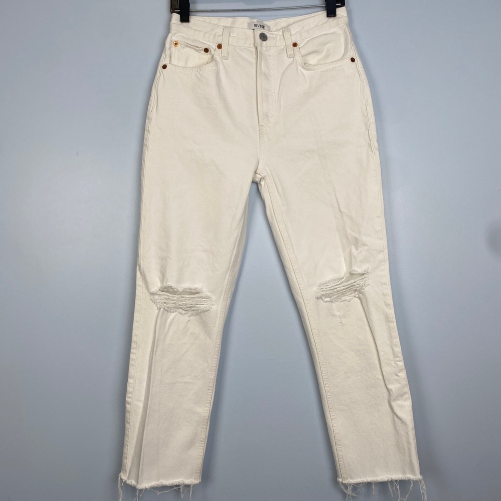 RE/DONE 70s Stove Pipe High Rise White Jeans Sz 27 Summer Closet Staple Distress